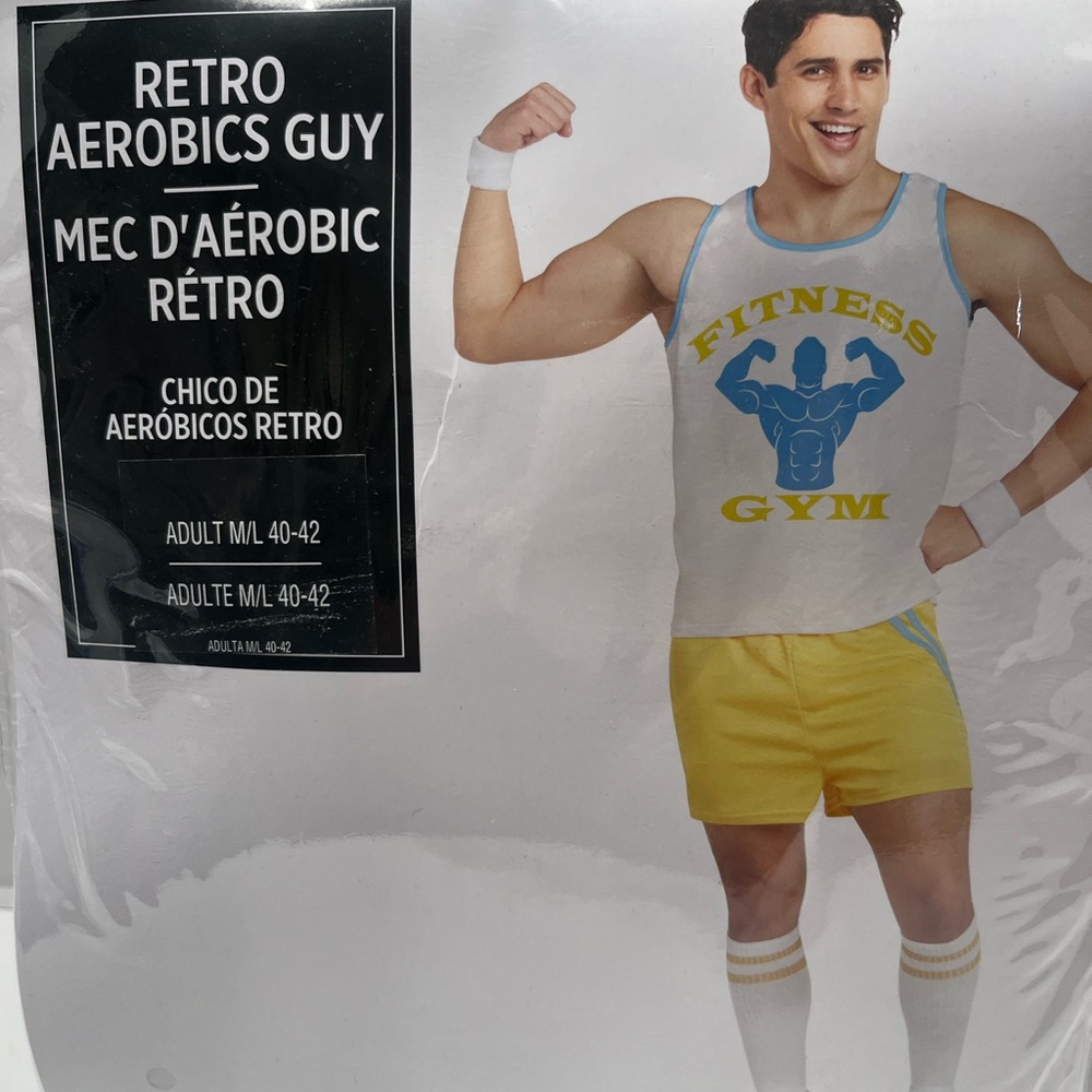 Halloween retro Aerobics Arnold Gym Muscle Beach Guy Costume Medium/Large 40-42